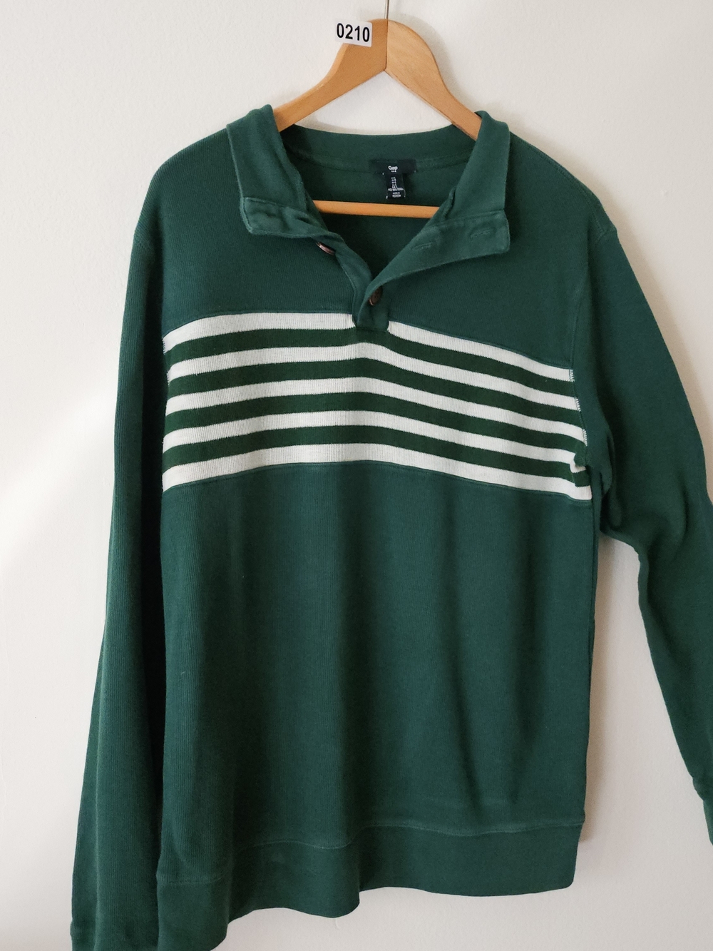 GAP Green Button-Neck Pullover with White Chest Stripes 210